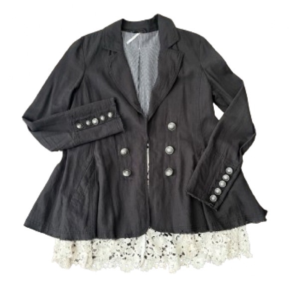 Free People Crochet Lace Bottom Size X-Small Feme Victoria Jacket Blazer - Picture 1 of 16